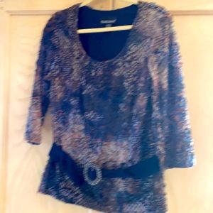 Frank Lyman Design , with Browns , Blues, Fabric Navy belt with faux silver belt